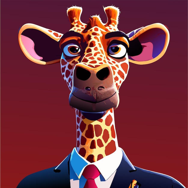 Vector giraffe wearing a business suit hand drawn flat stylish cartoon sticker icon concept isolated