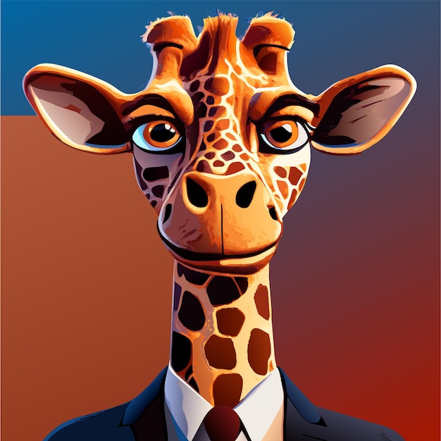 Vector giraffe wearing a business suit hand drawn flat stylish cartoon sticker icon concept isolated