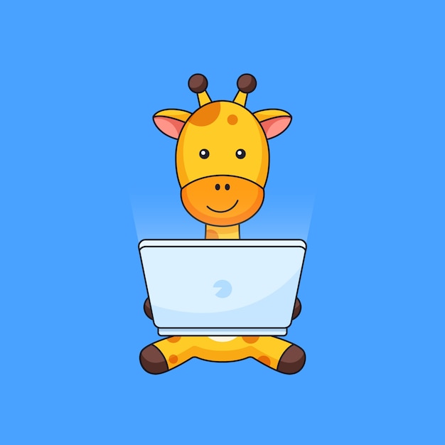 Giraffe werk online computer laptop overzicht illustratie mascotte