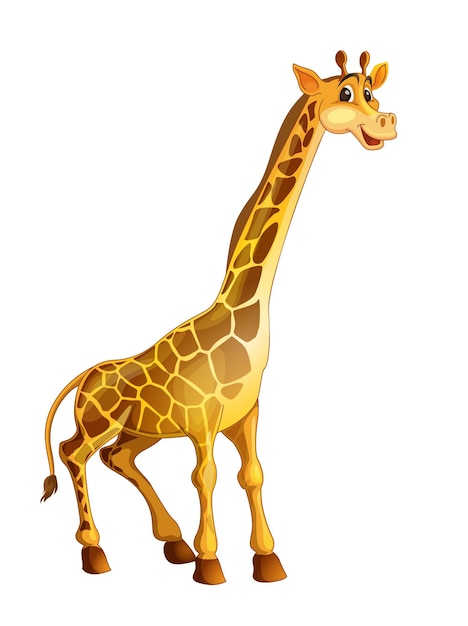 Vettore una giraffa con un grande sorriso sul volto è in piedi davanti a uno sfondo bianco.