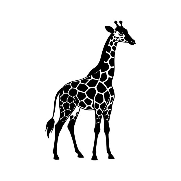 A giraffe with a black and white drawing on white background