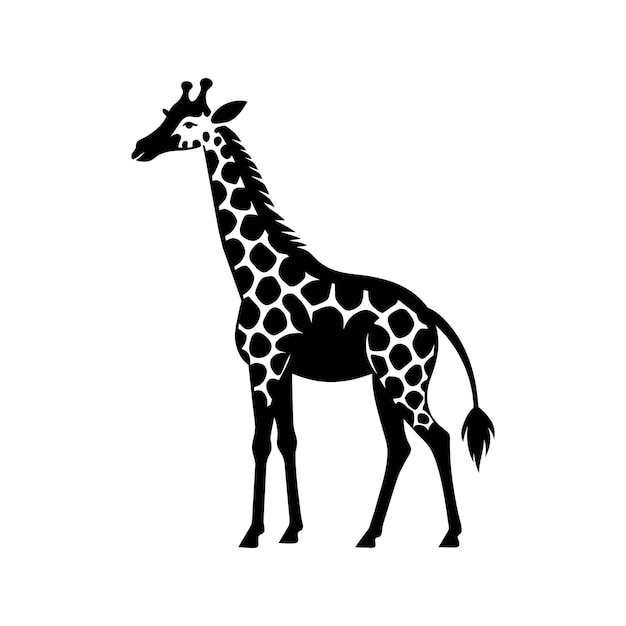 A giraffe with a black and white drawing on white background