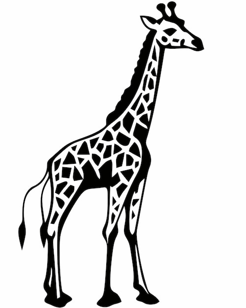 A giraffe with a black and white pattern on it