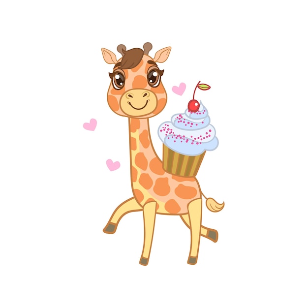 Vector giraffe with cupcake