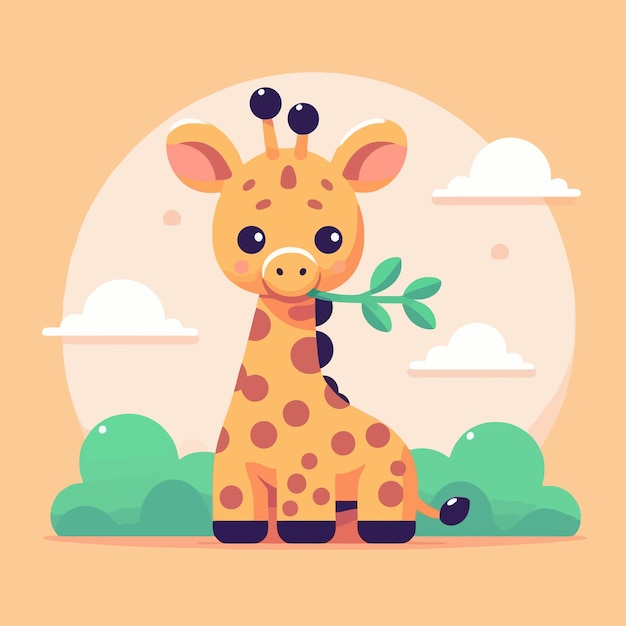 a giraffe with a leaf on its head and a sky background