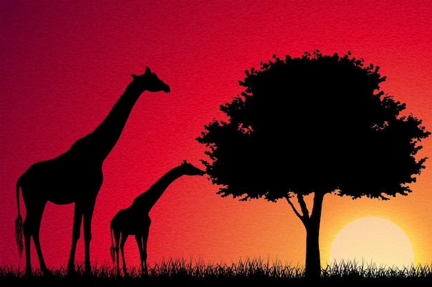 Жирафы в Африке Векторный фон