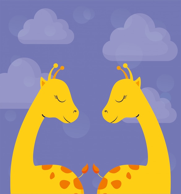 Giraffes cartoons and clouds