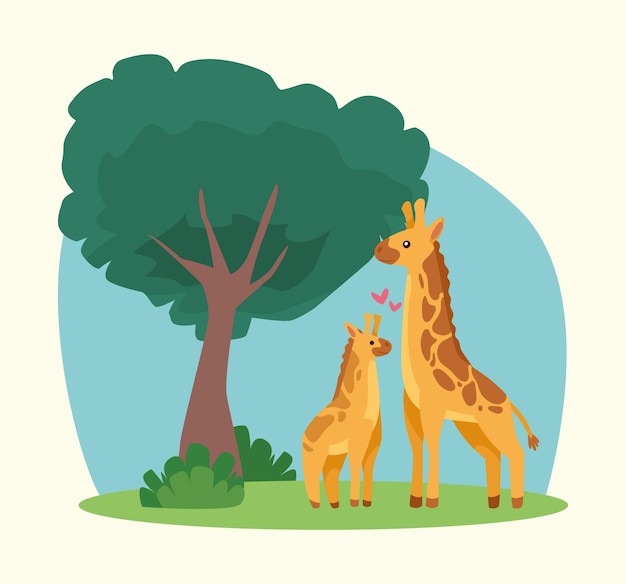 Vector giraffes mom and baby