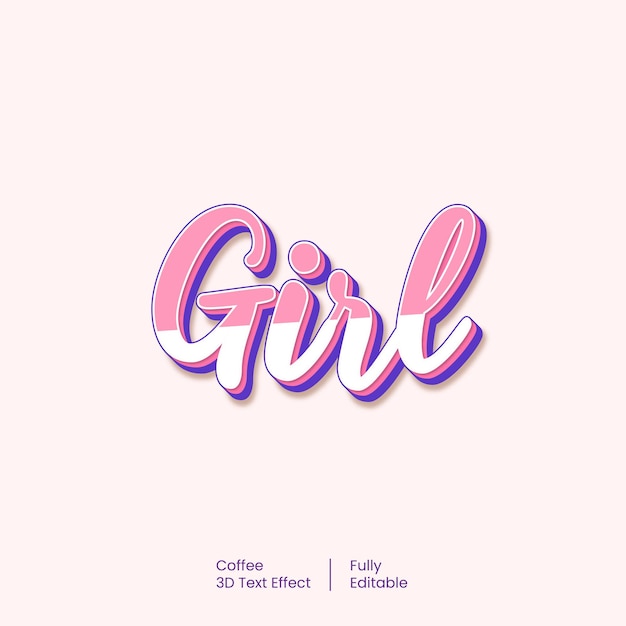 Vector girl 3d style text effect, with editable text