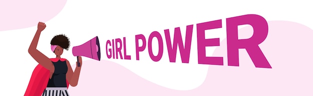 girl activist screaming in loudspeaker female empowerment movement women power concept portrait horizontal vector illustration