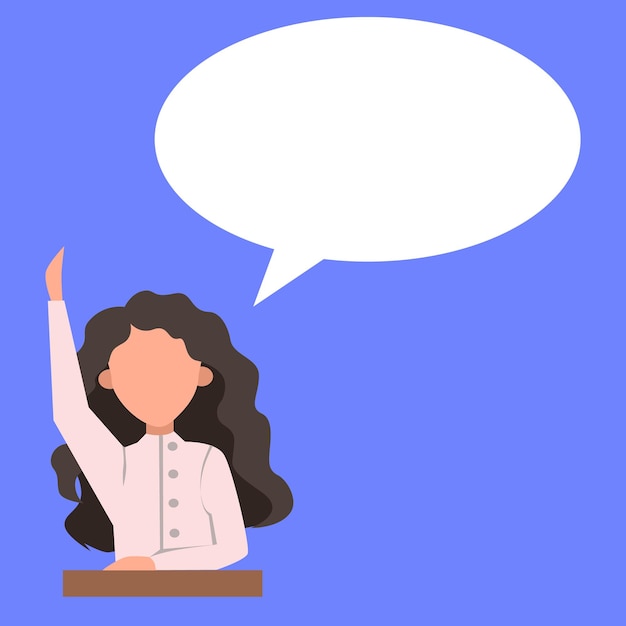 the girl answers in class the student raised his hand people on the belt a white cloud for text