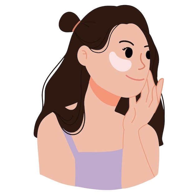 Vector girl applying skincare routine and using eye path pretty young illustration