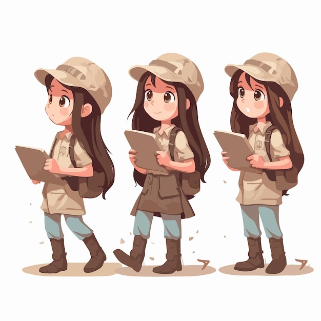 Girl archaeologist with explorer attire cartoon illustration adventurous child vector pose