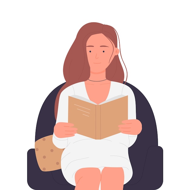 Vector girl in armchair reading book