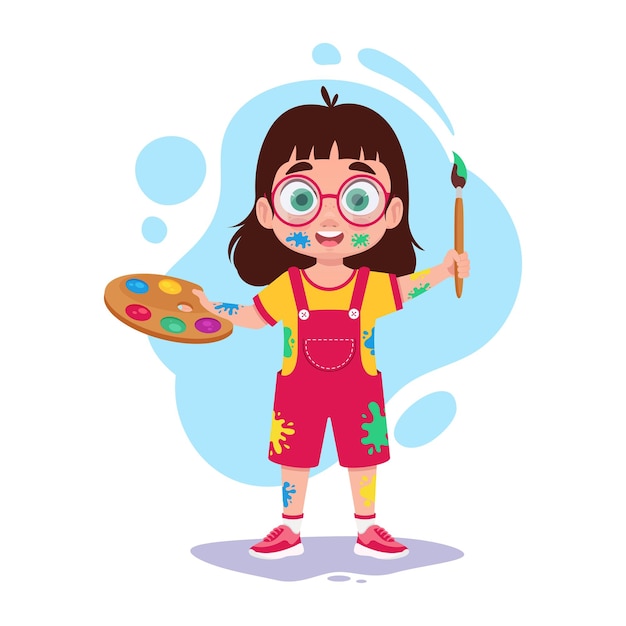 Vector girl artist with paints and brush