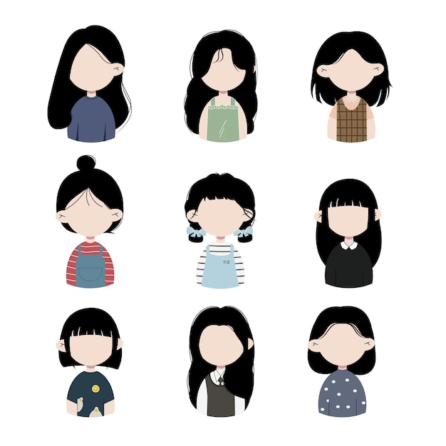 Girl avatar profile icon set