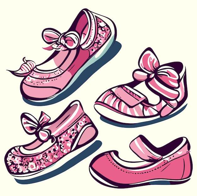 女の子の赤ちゃんの靴セットのイラスト