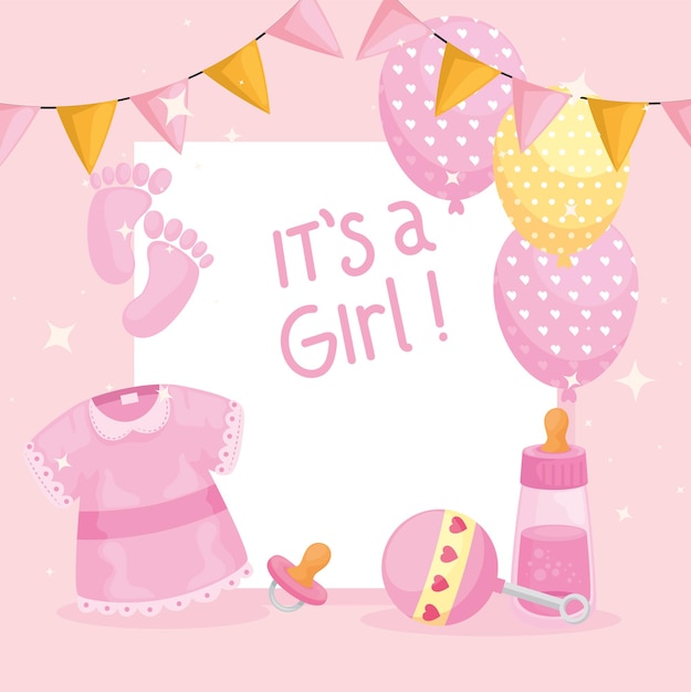 Vector girl baby shower card