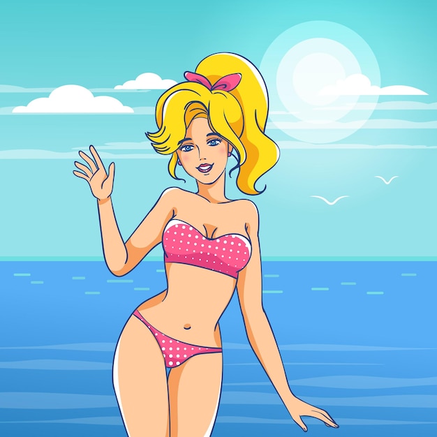 Vector the girl on the background of the sea landscape