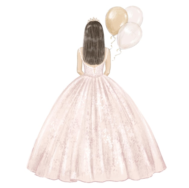 Premium Vector | Girl In Ball Gown Celebrates Her 15 Birthday Hand Drawn  Illustration