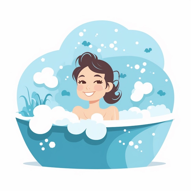 girl bathing illustration vector bath clean bathroom hygiene young soap water shower car