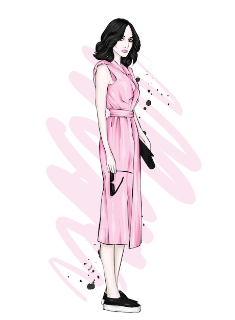 Vector a girl in a beautiful dress. clothing and accessories, vintage and retro.