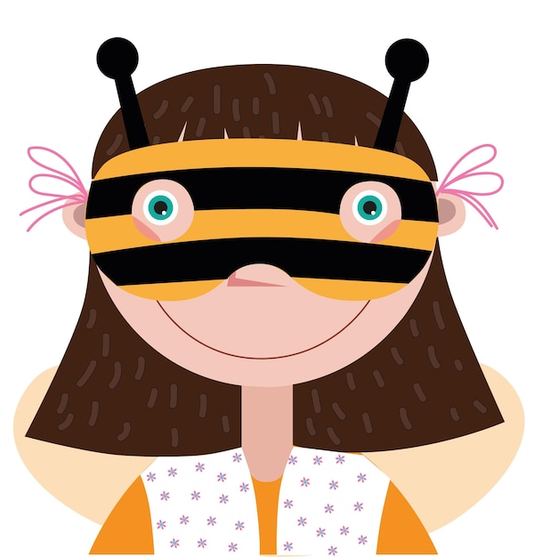 Girl in a bee mask on her face