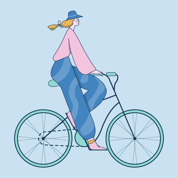 Vettore ragazza sulla bicicletta illustrazione vettoriale stile di vita attivo e sano ride