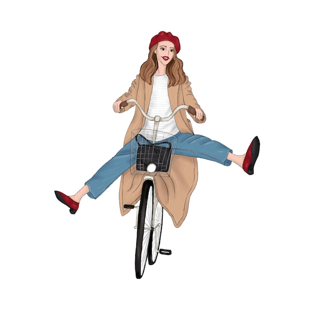 Vector girl on bicycle