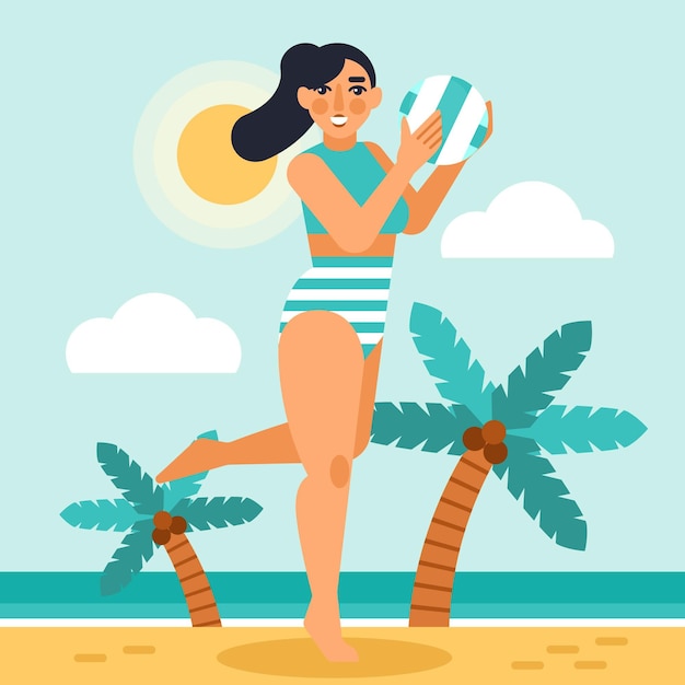 Girl in bikini on the beach illustrated