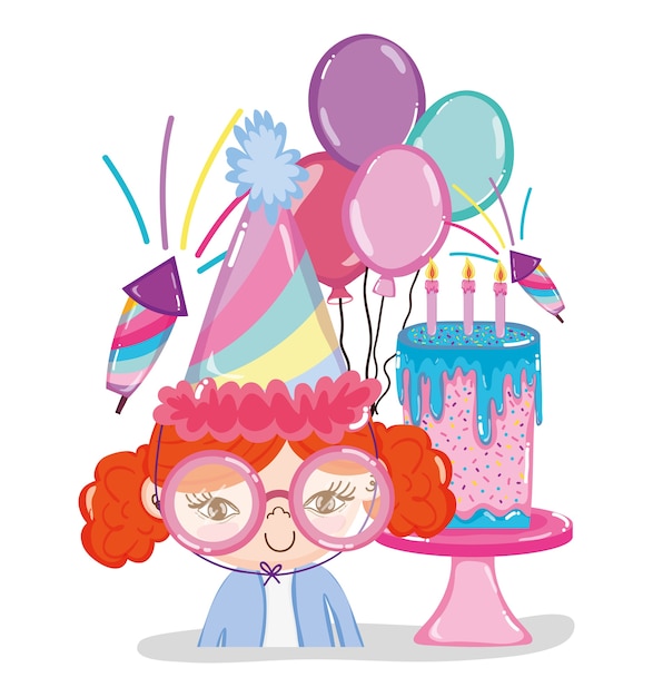 Vector girl birthday party cartoons