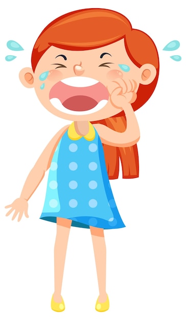 Девушка в голубом платье плачет мультяшным персонажем