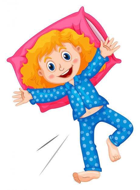 Vector girl in blue polka dots pajamas