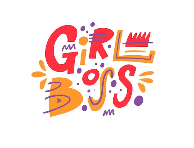 Girl Boss Hand getekende kleurrijke belettering zin moderne typografie tekst