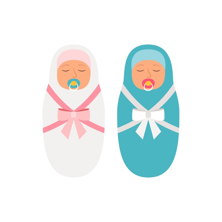 Vector 소녀와 소년 아기. 아름 다운 신생아 그림, 핑크 소녀와 파란색 소년 무고한 어린 아이 절연