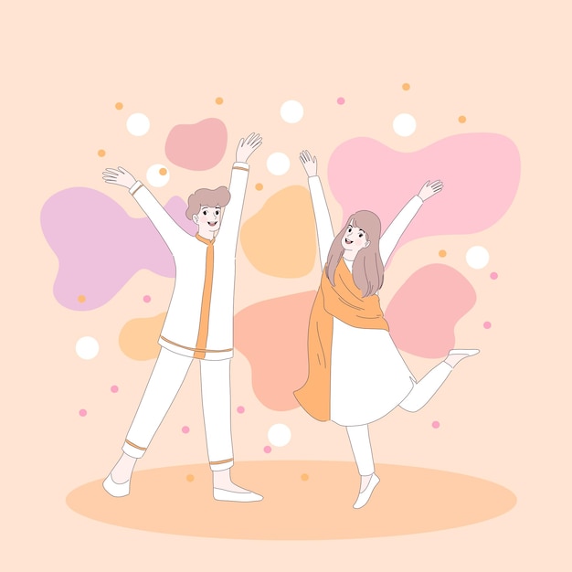 Vector girl and boy celebrating holi festival