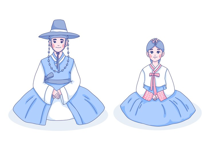 소녀와 소년 캐릭터 만화 일러스트입니다.