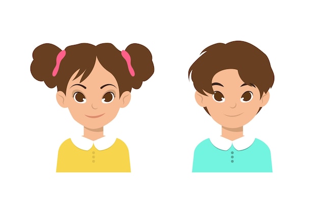 Girl and boy cute avatar set
