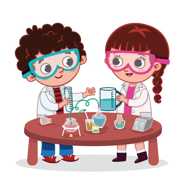 Vector a girl and a boy students in science lab class vector illustration