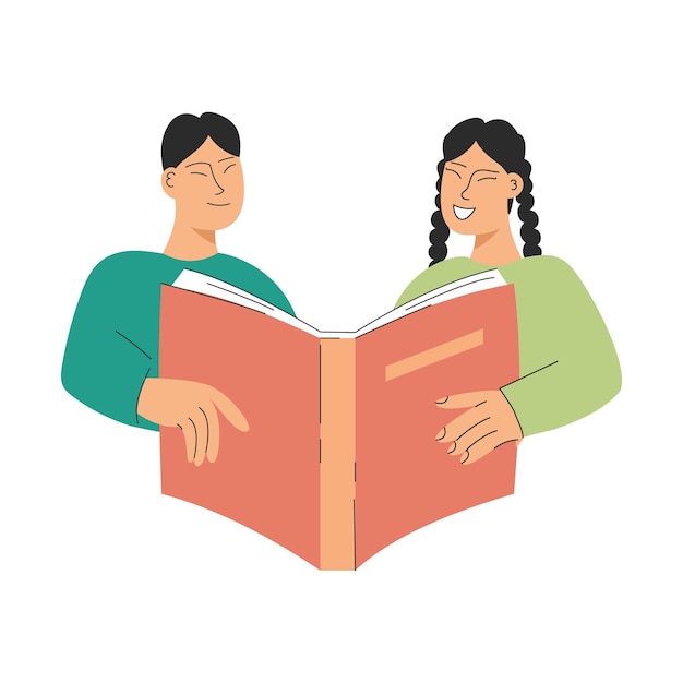 a girl and a boy study together concept vector illustration