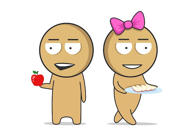 Girl and boy with fruits