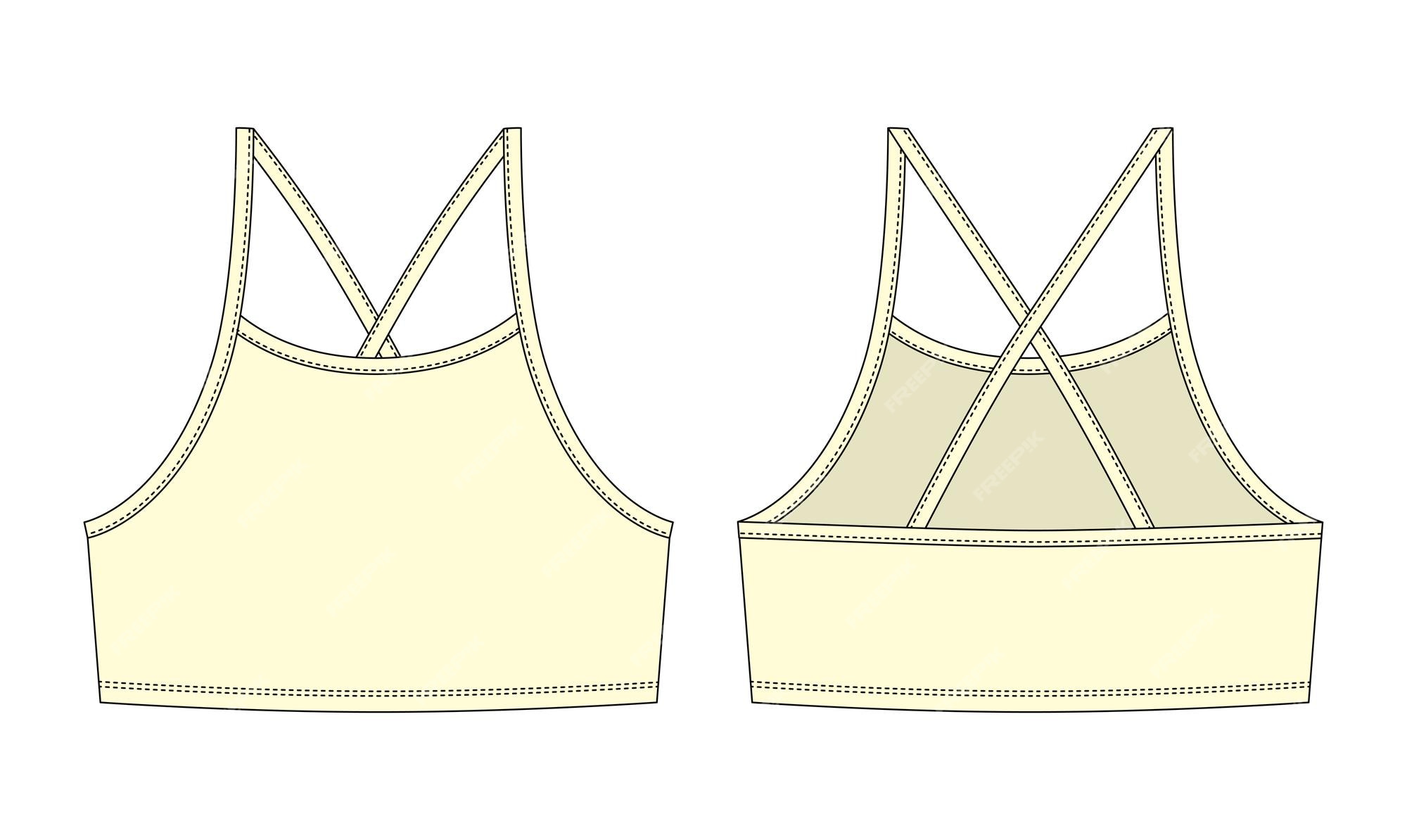 Premium Vector  Girl bralette technical sketch yellow color women's top  bra with straps underwear design template casual underclothing front and  back views vector cad design illustration