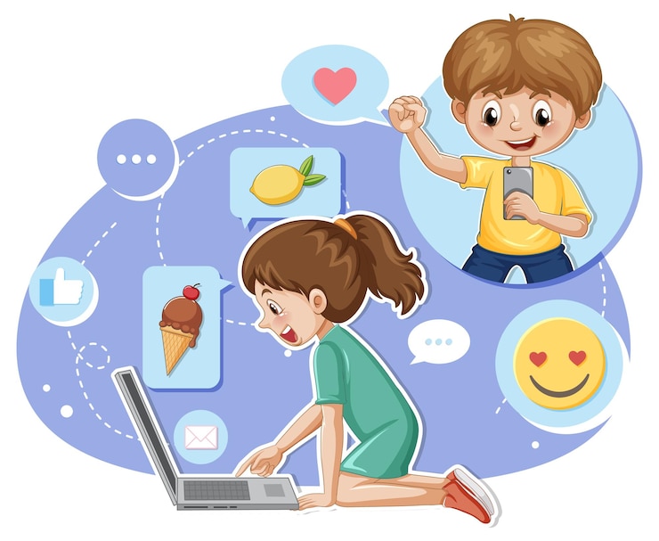 Vector a girl browsing social media