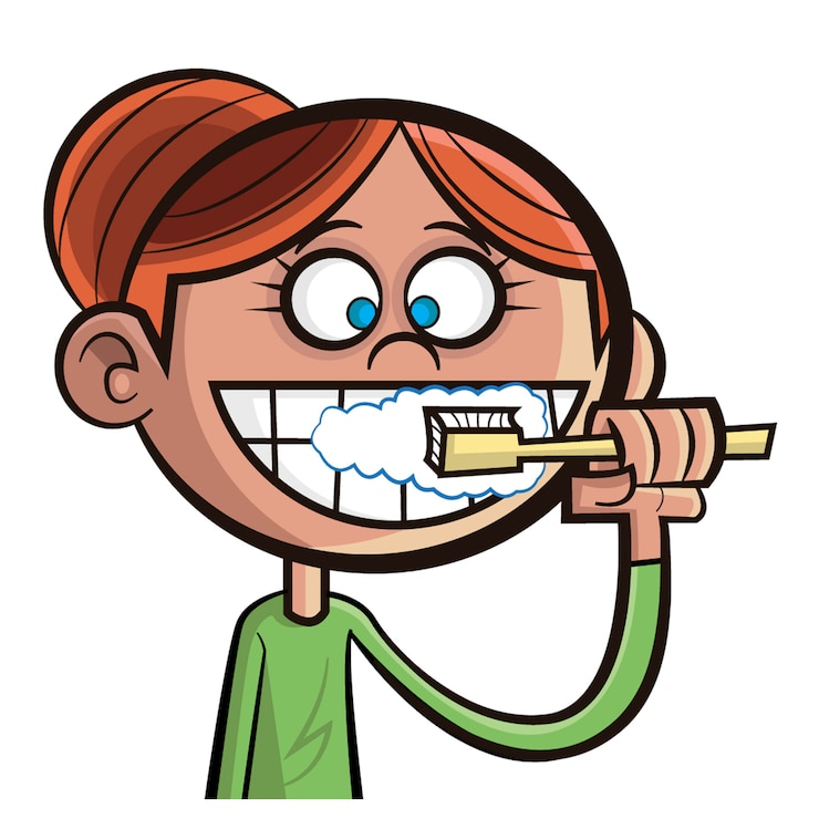Vector  girl brushing her teeth