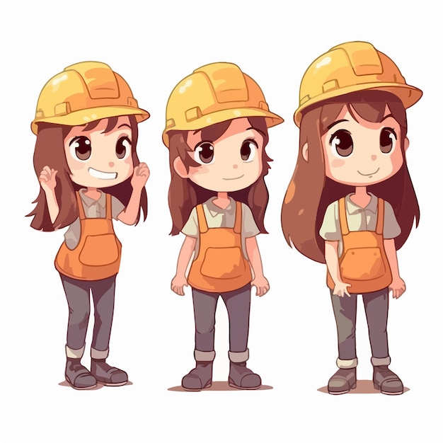 Girl builder dressed in construction gear vector cartoon young child cartoon style