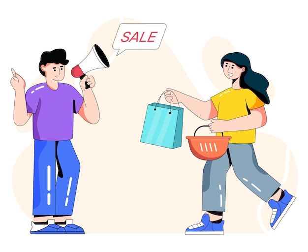 Girl buying online flat illustration of online shopping