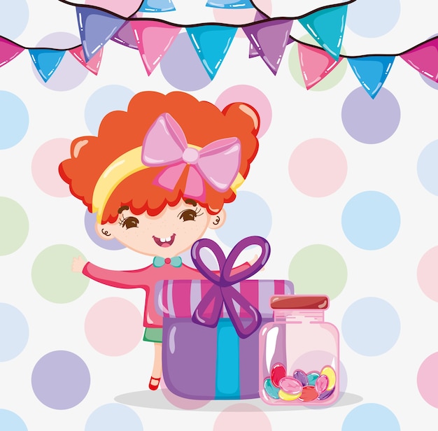 Vector girl and candies cartoons