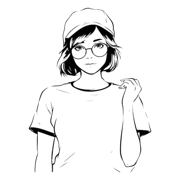 Vector girl in a cap and glasses on a white background vector illustration