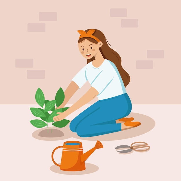 Girl caring a plant