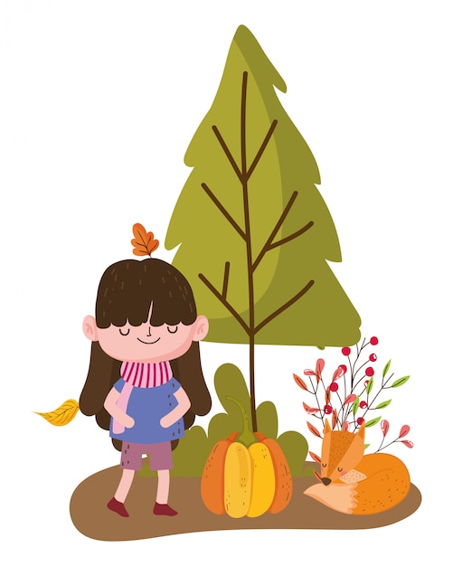 Vector girl cartoon in autumn season design